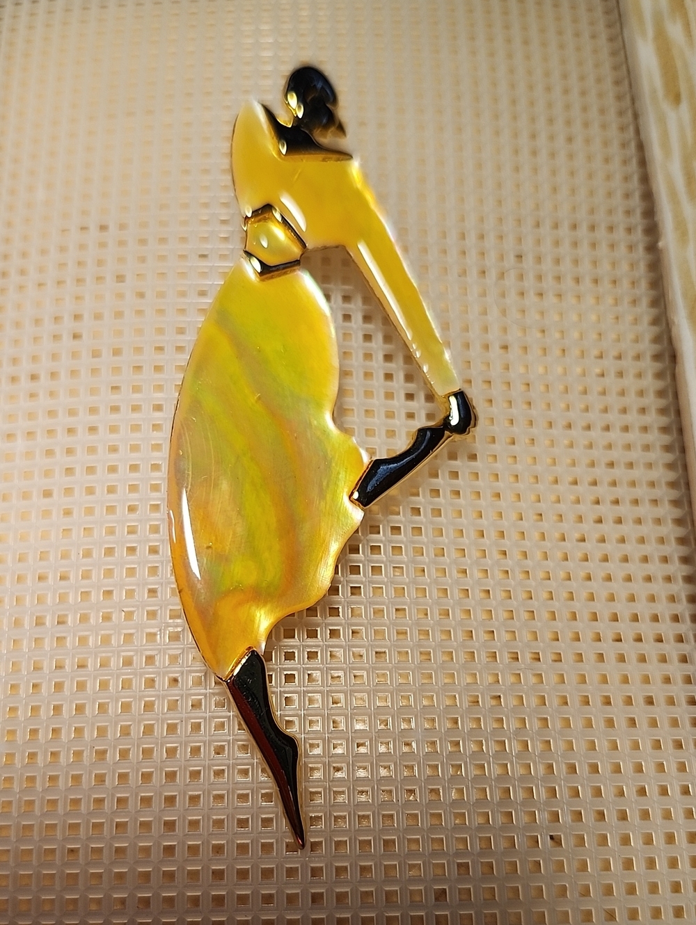 Vintage Signed PARK LANE Art Deco Revival Yellow Pearlized Dancing Lady Brooch